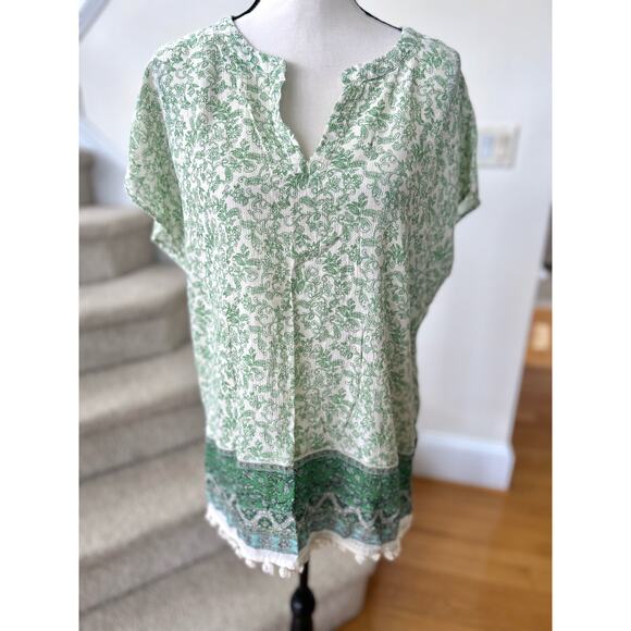 J. Jill Mojito Green Vineyard Border Print Cotton Blend Tunic - Picture 2 of 6